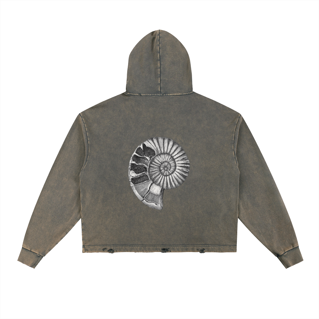 Vintage Washed Frayed-Hem Hoodie