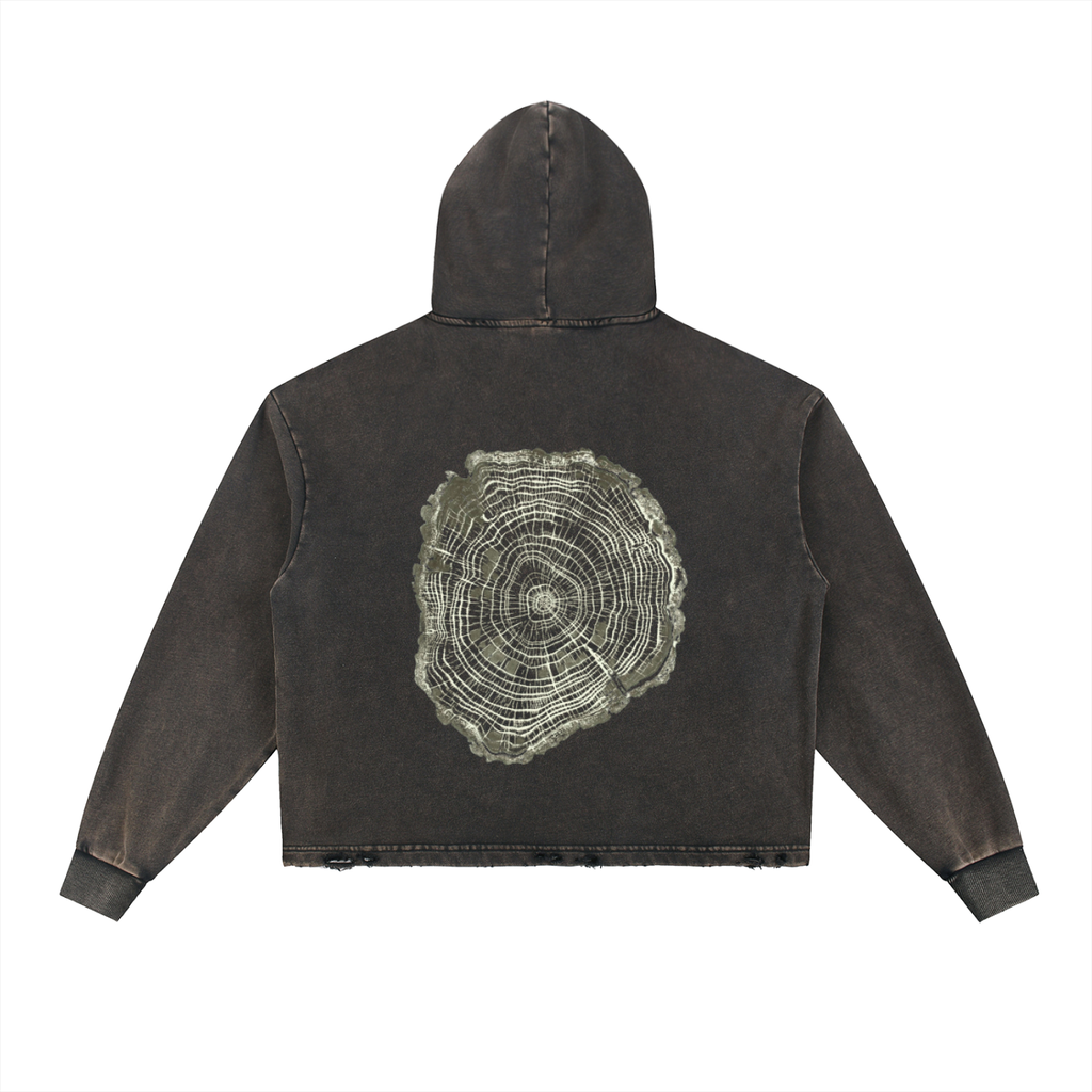 Vintage Washed Frayed-Hem Hoodie