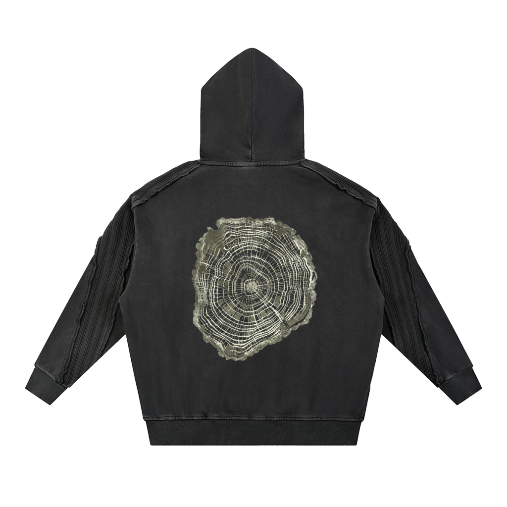 Snow Washed Tape Raw Edge Hoodie