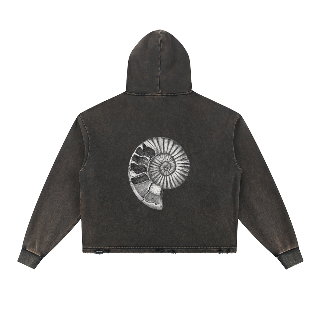 Vintage Washed Frayed-Hem Hoodie